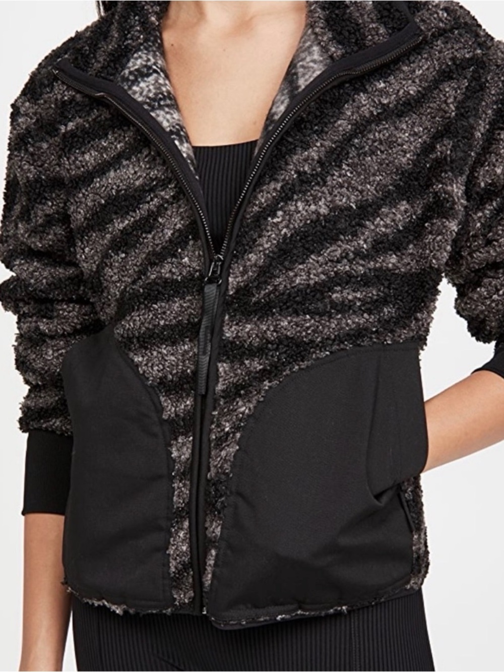 Varley Black Textured Sherpa Zip-Up Jacket
